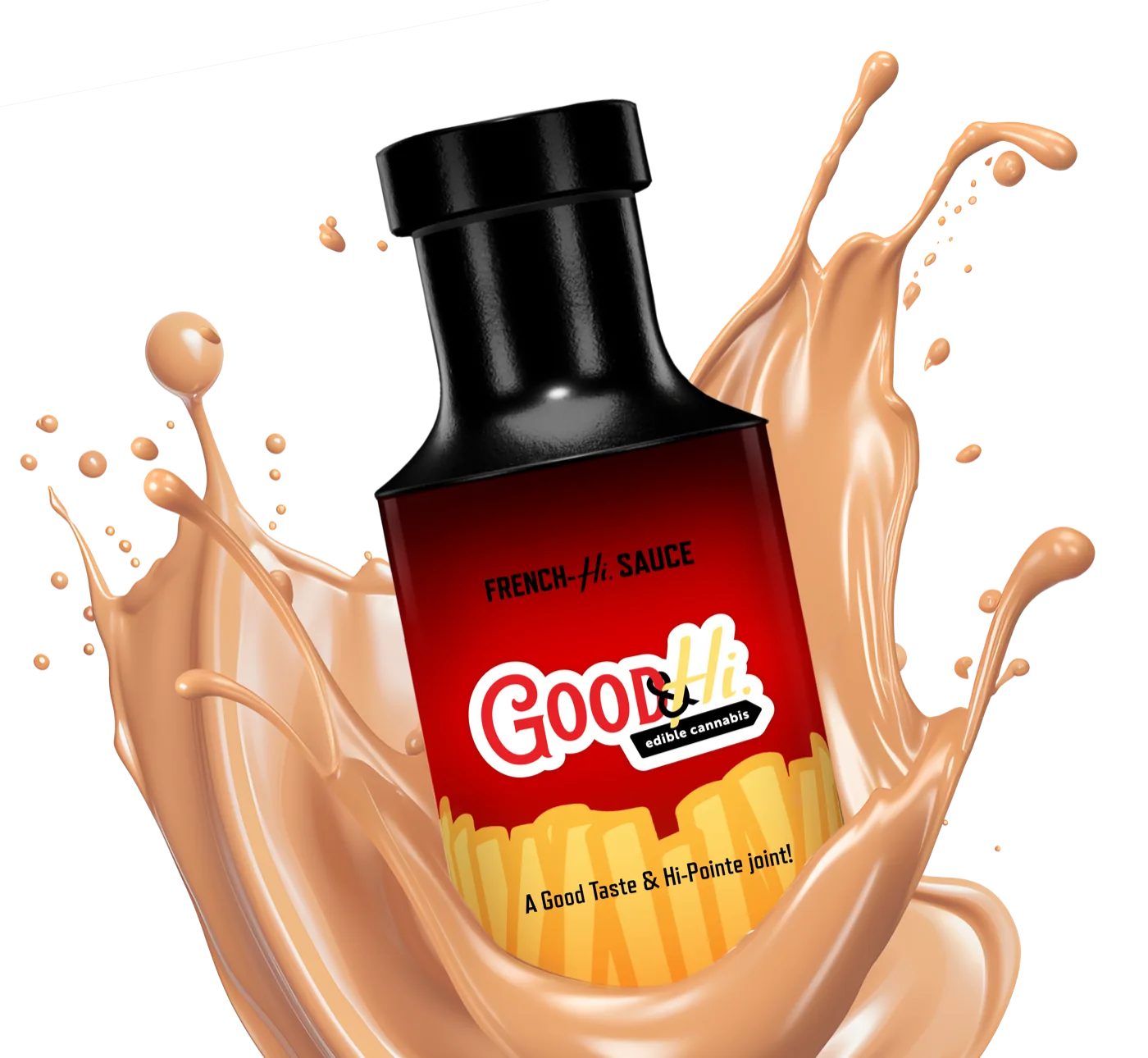 Good & Hi bottle with fries